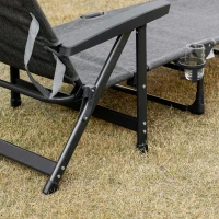 Outsunny Outdoor Folding Lounge Chaise Chair, Pool Chair with Adjustable Backrest, Pillow and Cup Holder for Poolside, Deck, Lawn, Gray(m-8)
