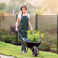 Outsunny Picket Metal Garden Fence for Hard & Soft Ground, 5 ft(H) Standing Outdoor Fencing with Feet, Animal Barrier Flower Bed Landscape Edging, Brown(m-7)