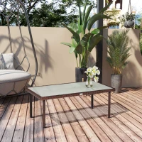 Outsunny Patio Wicker Dining Table, Outdoor Rattan Coffee Table with Glass Top for Garden, Patio, or Backyard, Brown(m-10)