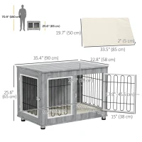 PawHut Pet Crate Side End Table for Indoor Use with Cushion, Double Doors, Grey(m-3)