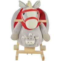 Qaba Kids Ride On Rocking Horse with Cradlesong Handle Grip Hand Puppet Traditional Toy Gift for Children 18-36 Months Rocking Toy for Toddler Grey(m-7)