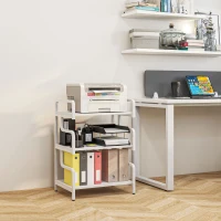 HOMCOM Free Standing Metal Storage Shelf, 3-Tier Small Shelving Unit, Printer Stand for Home Office, Living Room, White(m-10)
