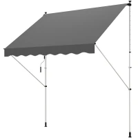 Outsunny 10x5ft Manual Retractable Awning, Patio Sun Shade Canopy Shelter with 5.6-9.2ft Support Pole, Water Resistant UV Protector, for Window, Door, Porch, Deck, Grey(m-11)