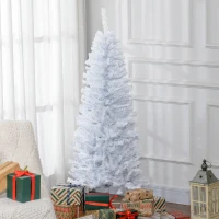 HOMCOM 5FT Pencil Christmas Tree, Artificial Christmas Tree with Automatic Open for Home Party, White(m-8)