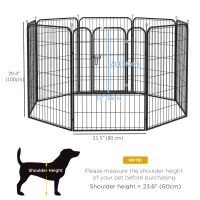 PawHut 8 Panel Pet Playpen Play Yard Fence Home DIY Heavy-Duty Metal Foldable Indoor Outdoor 39"H(m-3)