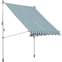 Outsunny 6.6'x5' Manual Retractable Patio Awning Window Door Sun Shade Deck Canopy Shelter Water Resistant UV Protector Green and White(m-11)