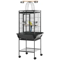 PawHut 61.5 Inch Bird Cage Parakeet House for Cockatiel with Stand, Pull Out Tray, Play Top, Storage Shelf, Wood Perch, Food Container(m-11)