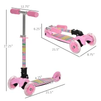 Aosom Kick Scooter for Kids, Foldable Children's Scooter with 3 Wheels, Adjustable Height, and Flashing LED for Boys and Girls, Pink(m-3)