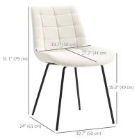 HOMCOM 2 Pieces Dining Chairs, Set of 2 Upholstered Kitchen Chairs with Padded Seat and Steel Legs for Living Room Cream White(m-3)
