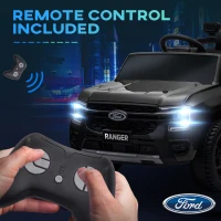 Qaba Ford Ranger Licensed Kids Ride on Car 12V Battery Power Car with Remote Control, Spring Suspension Toy Storage, Black(m-7)