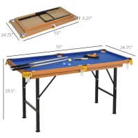 Soozier 55" Portable Folding Billiards Table Game Pool Table for Whole Family Number Use With Cues, Ball, Rack, Chalk, Blue(m-3)