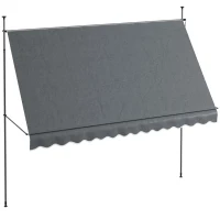 Outsunny 11.5' x 4' Manual Retractable Awning, Non-Screw Freestanding Patio Awning, UV Resistant, for Window or Door, Dark Grey(m-11)