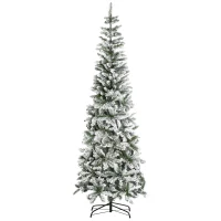 HOMCOM 7.5ft Unlit Snow-Flocked Slim Pine Artificial Christmas Tree with Realistic Branches and 668 Tips(m-11)