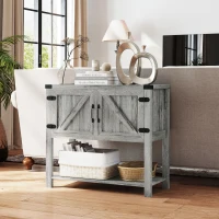 HOMCOM Farmhouse Double Door Coffee Bar Cabinet, Kitchen Cabinet with Bottom Shelf for Entryway, Living Room, Stone Gray(m-10)