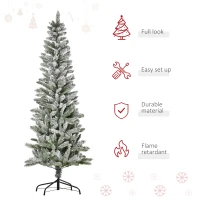 HOMCOM 6ft Unlit Snow-Flocked Slim Pine Artificial Christmas Tree with Realistic Branches and 394 Tips(m-4)