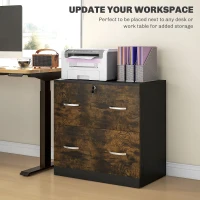 Vinsetto 2 Drawer File Cabinet with Lock, Office Filing Cabinet, Hanging Bar for Letter Size, Home Office, Rustic Brown(m-4)