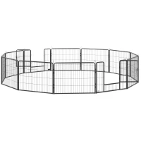 PawHut Dog Playpen, 31.5"W Heavy-Duty Metal Puppy Play Pen, Pet Exercise Fences for Outside and Indoor, DIY Design with Door for Small Dogs, 12 Panels, 23.5"H(m-11)