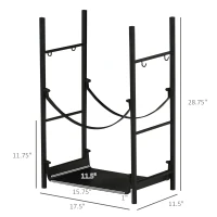 Outsunny Firewood Rack with Fireplace Tools, Indoor Outdoor Firewood Holder, Flat Bottom with 2 Tiers for Fireplace, Wood Stove, Hearth or Fire Pit, Black(m-3)