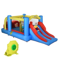 Outsunny Kids Inflatable Bounce House 4-in-1 Jumping Castle with Double Slides, Obstacle Course, Climbing Walls, & Trampoline, 750W Air Blower Included(m-11)