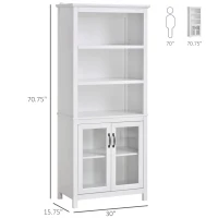 HOMCOM 71" Bookcase Storage Hutch Cabinet with Adjustable Shelves and Glass Doors for Home Office, Kitchen, Living Room, White(m-3)
