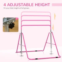 Qaba Folding Gymnastics Bar for Kids with Shock Absorption, Adjustable Gymnastics Horizontal Bar, Gymnastics Kip Bar for Home Use, Pink(m-4)