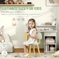 Qaba Kids Study Table and Chair Set, Kids Desk and Chair Set w/ Storage and Shelves, for 3-8 Year Old, Green(m-6)