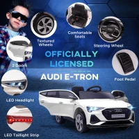 Aosom 12V Kids Electric Ride On Car, Audi E-tron, Battery Powered Toy with Parent Remote Control, Suspension System, Auxiliary Wheels, LED Lights, Music and Horn,  MP3 Player, White(m-7)
