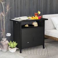 Outsunny Outdoor Pool Towel Storage Cabinet Organizer, Outdoor Bar Table with Shelf and Cabinet, Pool Towel Holder Pool Valet with Weather-Resistant PE Rattan and Steel Frame, Espresso(m-9)