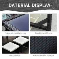 Outsunny 5pc Rattan Wicker Dining Set Outdoor Sofa Table Ottoman Set Space Saving Patio Furniture with Cushion, Black(m-6)