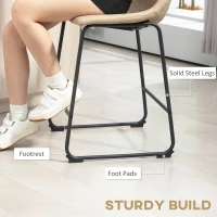 HOMCOM Bar Height Bar Stools Set of 2, Vintage PU Leather Bar Chairs, Kitchen Stools with Footrest for Home Bar, Beige(m-5)