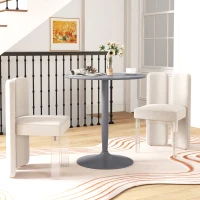 HOMCOM Modern Kitchen Table for 2 People, Round Dining Table with Steel Base for Living Room, Dining Room, Grey(m-6)