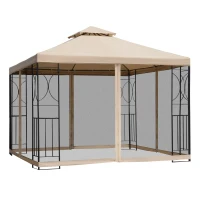 Outsunny 10x10ft Patio Gazebo, Outdoor Double Top Pavilion Canopy, Garden Event Party Tent Shelter, Yard Sun Shade Steel Frame w/ Mosquito Netting and Storage Tray(m-2)