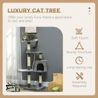 PawHut 46Inch Scratching Cat Tree, Multi Level Cat Tower for Large Cats Adult with Toys and Condo, Grey(m-4)