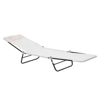 Outsunny Folding Chaise Lounge Chair, Pool Sun Tanning Chair, Outdoor Lounge Chair with Reclining Back, Breathable Mesh Seat, Headrest for Beach, Yard, Patio, Cream White(m-12)
