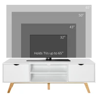 HOMCOM Modern Wooden TV Stand with 2 Storage Cabinet Stand for TV's up to 65" for Living Room Office, Storage Entertainment Center, White(m-4)