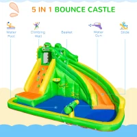 Outsunny 6 in 1 Inflatable Water Slide for Kids Backyard Water Park Castle Bounce House Extra Large Crocodile Style with Basket, Cannon, Pool, Climbing Wall, Slide and Carrybag Without Air Blower(m-4)
