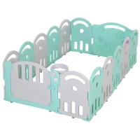 Qaba Baby Enclosure, 14 Panels Baby Playpen Baby Play Yard, Indoor & Outdoor Kids Activity Center, Green(m-11)