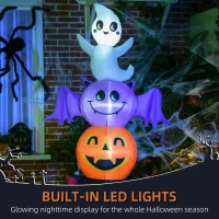 HOMCOM 6FT Halloween Inflatable Ghost Bat Pumpkin Black Cat Pole W/ LED Lights(m-4)