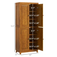 HOMCOM 72.5" Kitchen Cabinet, Pantry Storage Cabinet with 4 Doors, Adjustable Shelves for Dining Room, Distressed Brown(m-3)