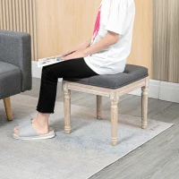 HOMCOM 16" Vintage Ottoman, Tufted Foot Stool with Upholstered Seat, Rustic Wood Legs for Bedroom, Living Room, Gray(m-7)