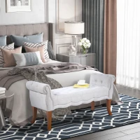 HOMCOM Traditional Style End of Bed Bench, Upholstered Entryway Bench with Button Tufted and Rounded Arm, Light Gray(m-2)