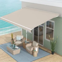 Outsunny 16'x10' Electric Retractable Awning Sunshade Shelter with Remote Controller & Crank Handle for Deck Balcony Yard, Cream(m-10)