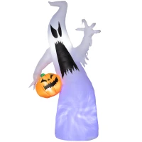 HOMCOM 5.9' Halloween LED Yard Decor Ghost with Pumpkin, Blow Up Inflatable Outdoor Decoration, Waterproof(m-1)