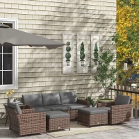 Outsunny 6-Piece Rattan Patio Furniture Set with 3-Seater Sofa, Swivel Rocking Chairs, Footstools, 2 Tier Table, Mixed Brown(m-10)