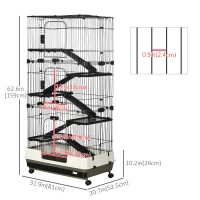 PawHut 63"H 6-Level Small Animal Cage Rabbit Hutch with Universal Lockable Wheels, Slide-Out Tray for Bunny, Chinchillas, Ferret, Black(m-3)