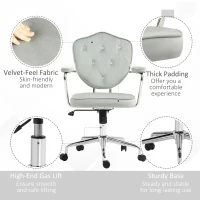 HOMCOM Cute Office Chair, Desk Chair with Button Tufted Velvet-Feel Fabric, Swivel Computer Vanity Chair, Gray(m-7)