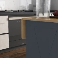 HOMCOM Rolling Kitchen Island with Drop Leaf Wood Breakfast Bar, Farmhouse Kitchen Cart with 2 Drawers, Adjustable Shelves for Dining Room, Dark Gray(m-8)