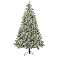 HOMCOM 7.5' Artificial Snow Christmas Trees with Frosted Branches, Warm White or Colorful LED Lights, Steel Base(m-11)