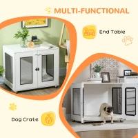 PawHut Dog Crate Furniture with Water-resistant Cushion, Dog Crate End Table with Double Doors, Indoor Pet Crate for Small Medium Dogs Indoor Use, White(m-5)