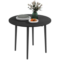 HOMCOM Folding Dining Table, Round Drop Leaf Kitchen Table for Small Spaces with Wood Legs, Black(m-11)
